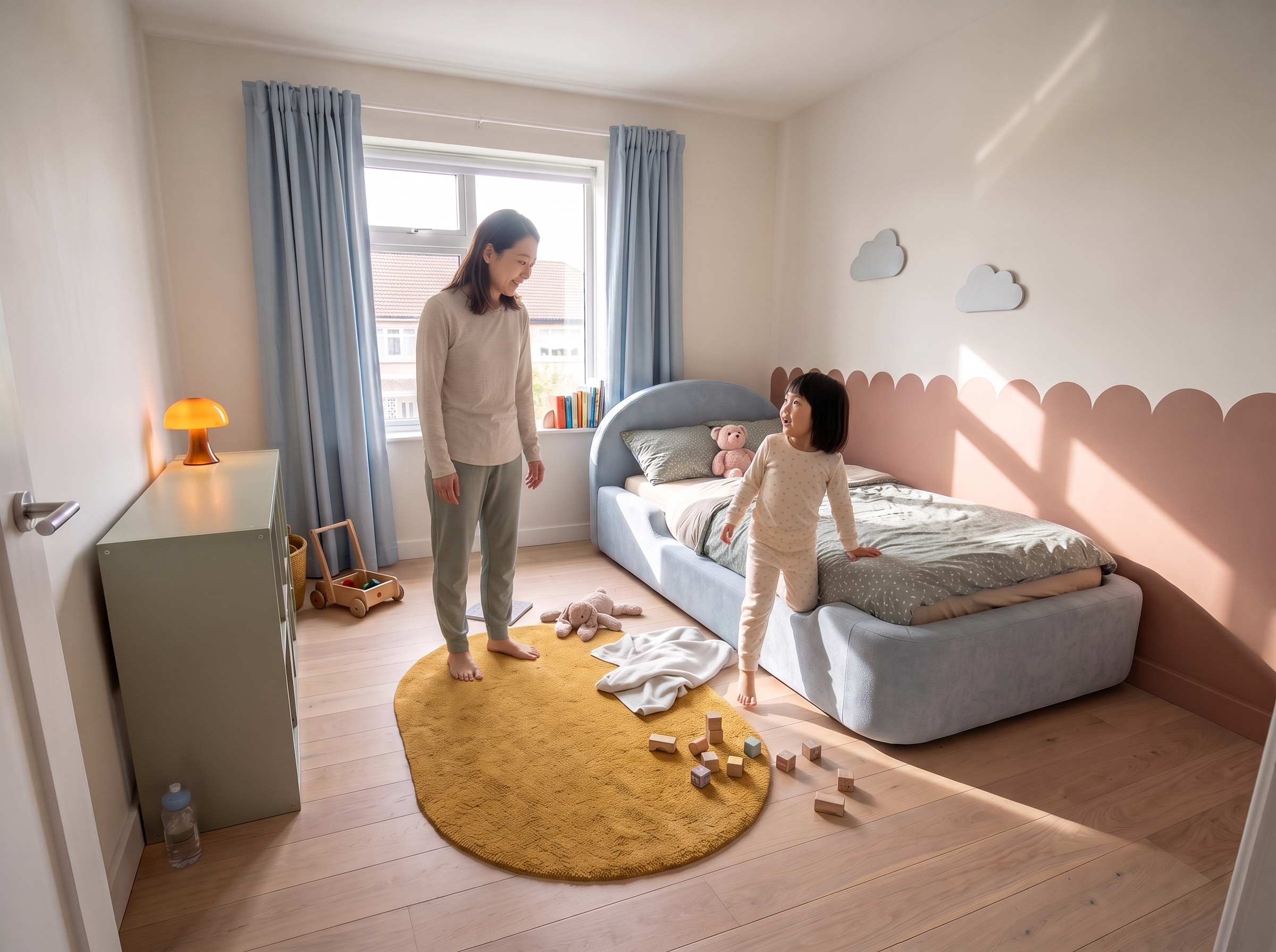 A low padded Little Lifely Bed built at a young child's height.